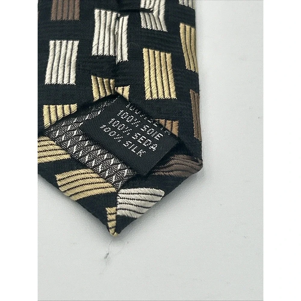 VALERIO GARATI Tie 100% Silk Hand Made ITALY, Gold, Silver, Black Luxury Necktie